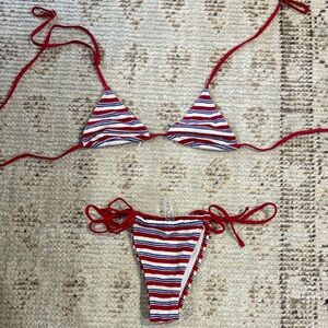 Striped Red and Blue Bikini Set